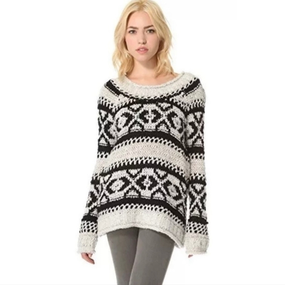 Free People Sweaters - Free people oversized chunky knit print sweater size large